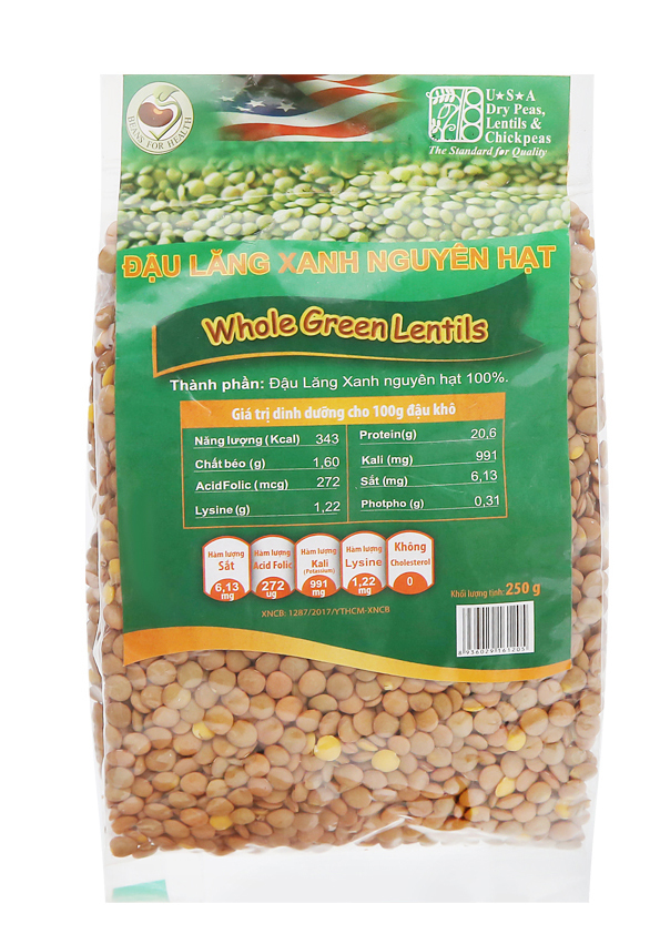 Whole green lentils 250g x 40