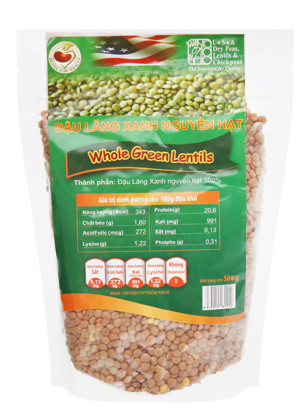 Whole green lentils 500g